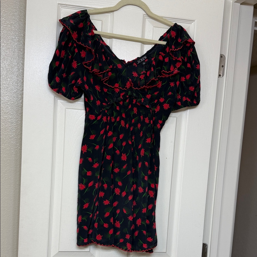 J. Crew Black Dress with Red Floral Pattern